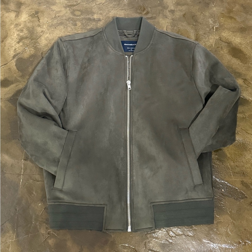 Abercrombie Olive Green Suede (Faux) Bomber Jacket Men’s Size S